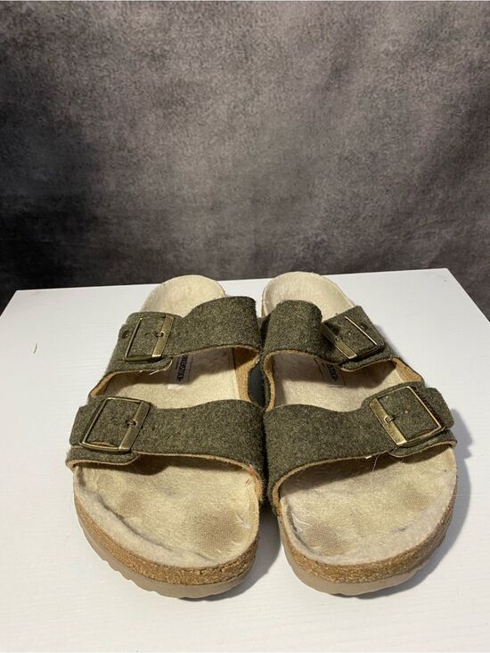 Birkenstock Arizona Wool Felt Shearling Sandals Green Olive Khaki EU42 US 9, 11